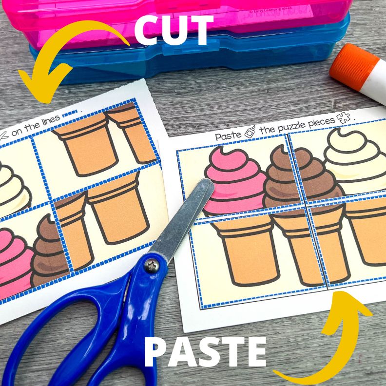 Cutting Practice Puzzles - Ice Cream Theme