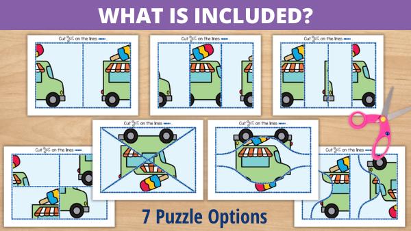 Cutting Practice Puzzles - Ice Cream Theme
