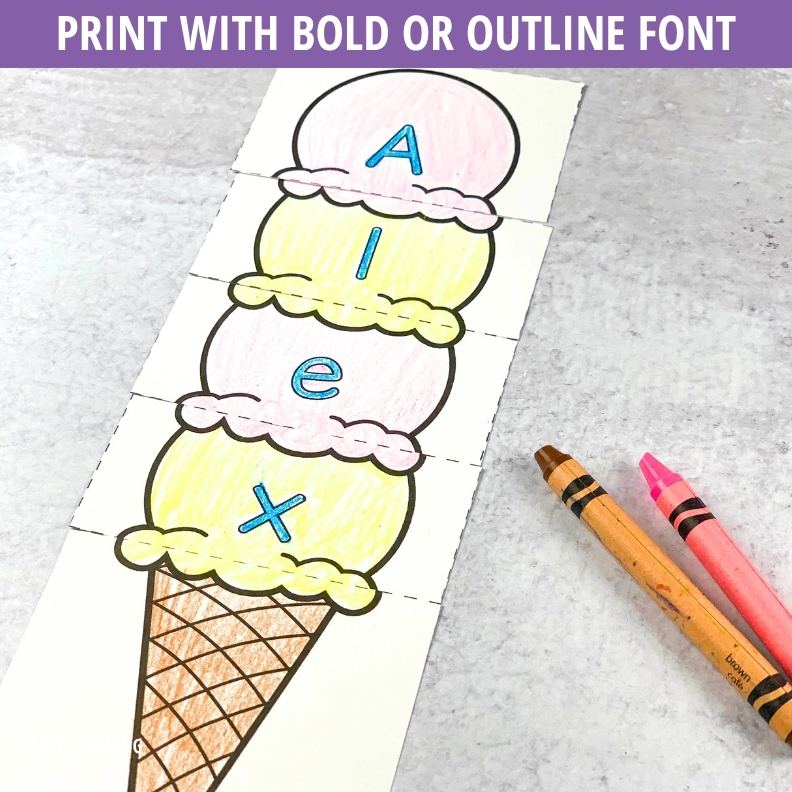 Editable Name Practice Puzzles - Ice Cream Name Puzzles