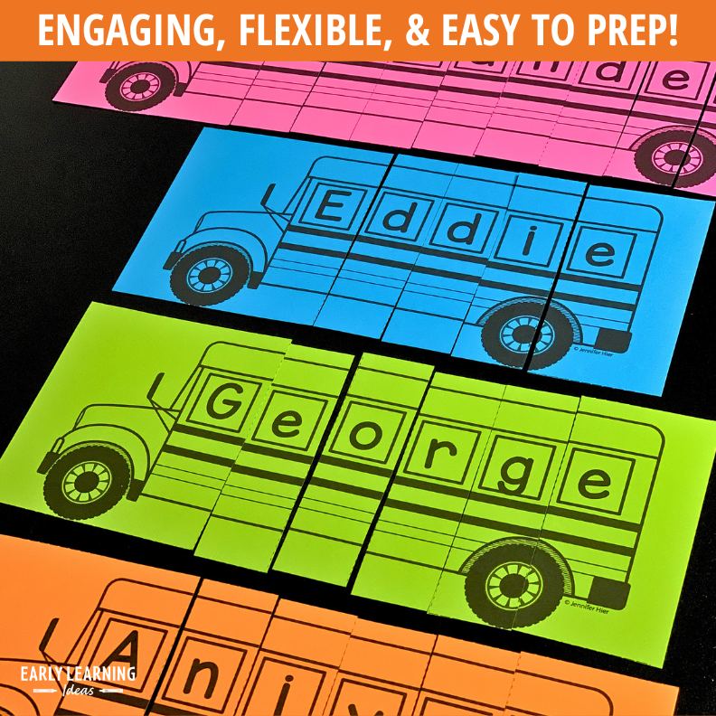 Editable Name Practice Puzzles - School Bus Puzzles