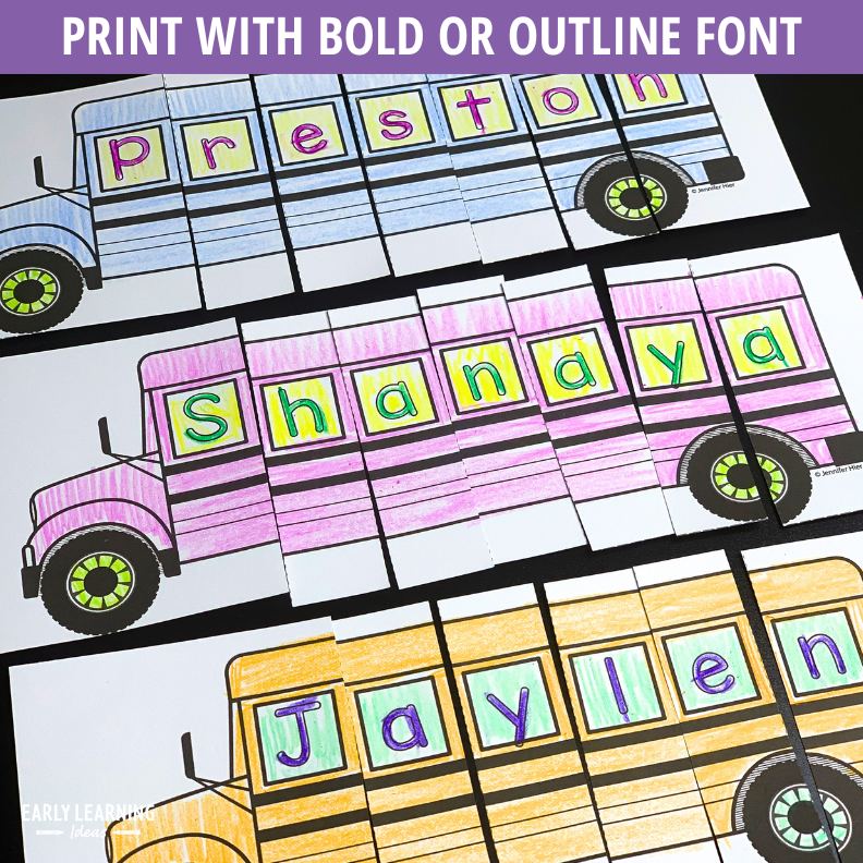 Editable Name Practice Puzzles - School Bus Puzzles