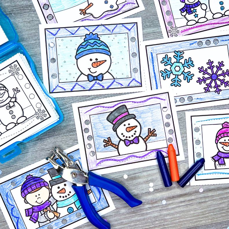 Hole Punch Task Cards - Snowman