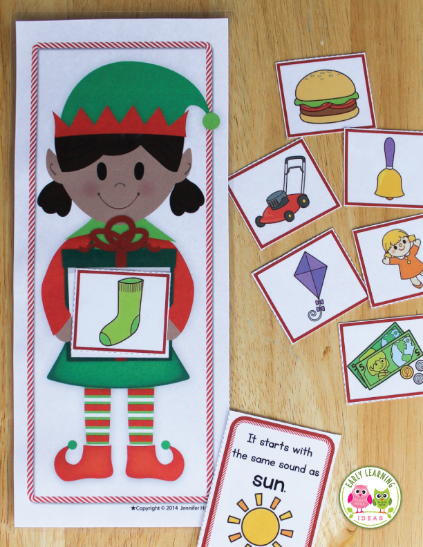 Christmas Elf ABC, Beginning Sound, & Rhyming Activity