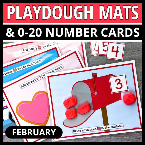 Valentines Day Playdough Mats and Number Cards