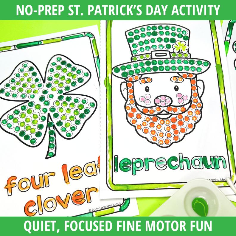 St. Patrick's Day Q-tip Dot Painting Activity Sheets