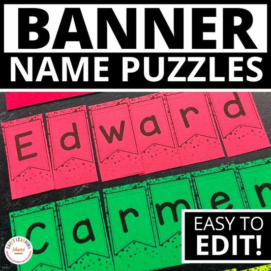 Editable Name Practice Puzzles - Celebration Banners