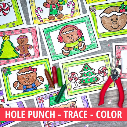 Hole Punch Task Cards - Gingerbread
