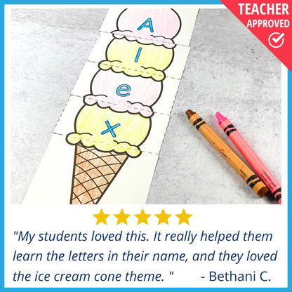 Editable Name Practice Puzzles - Ice Cream Name Puzzles
