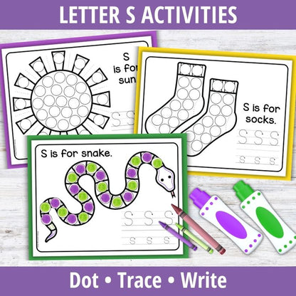 Letter S Dot Marker Coloring Pages