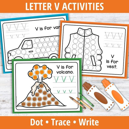 Letter V Dot Marker Coloring Pages