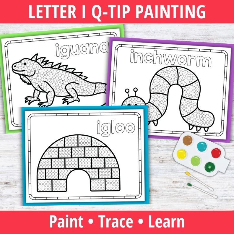 Letter I Q-tip Dot Painting Activity Pages