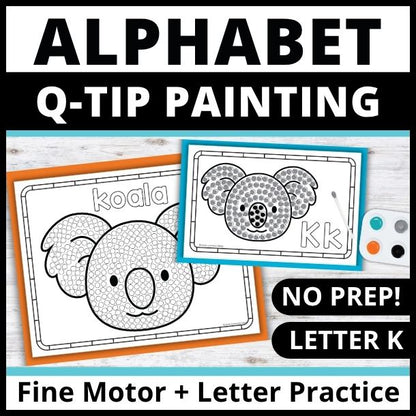 Letter K Q-tip Dot Painting Activity Pages