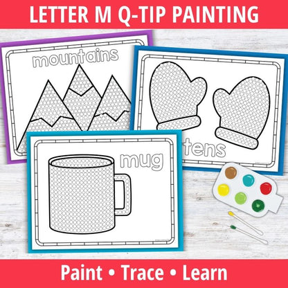 Letter M Q-tip Dot Painting Activity Pages