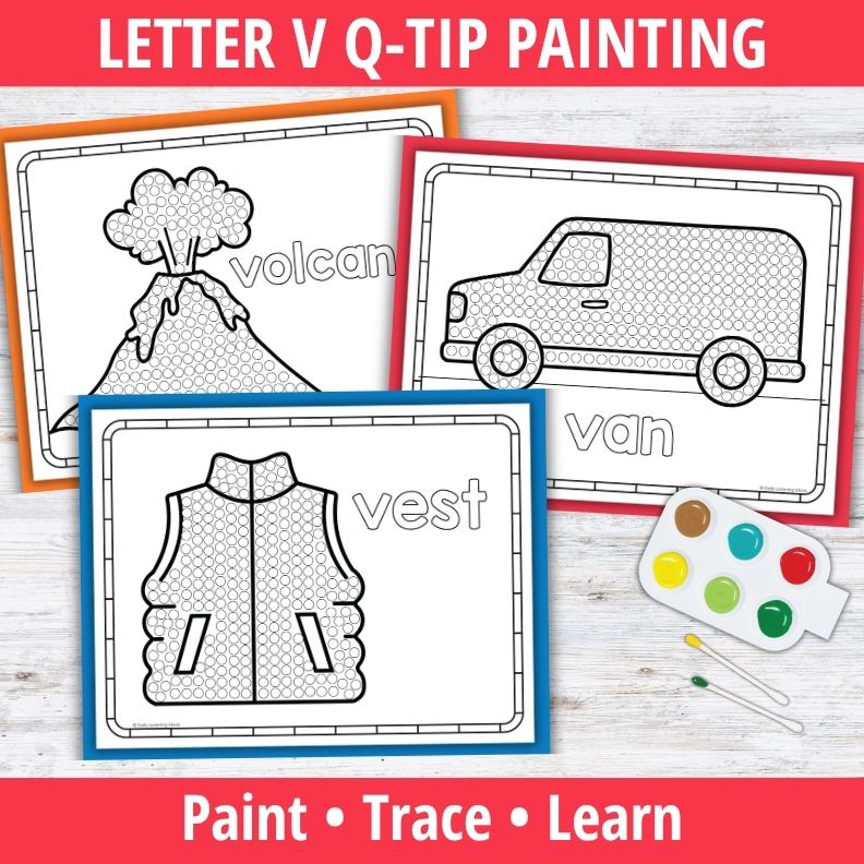 Letter V Q-tip Dot Painting Activity Pages