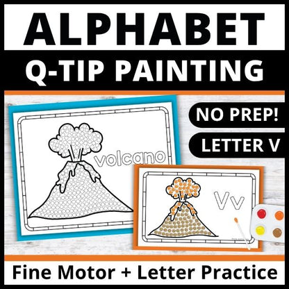 Letter V Q-tip Dot Painting Activity Pages