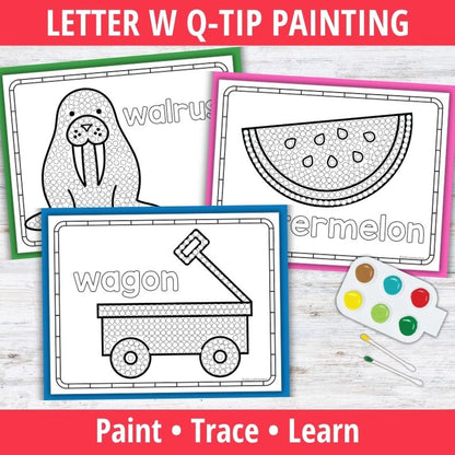 Letter W Q-tip Dot Painting Activity Pages