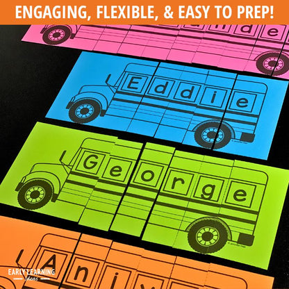 Editable Name Practice Puzzles - School Bus Puzzles