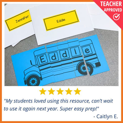 Editable Name Practice Puzzles - School Bus Puzzles