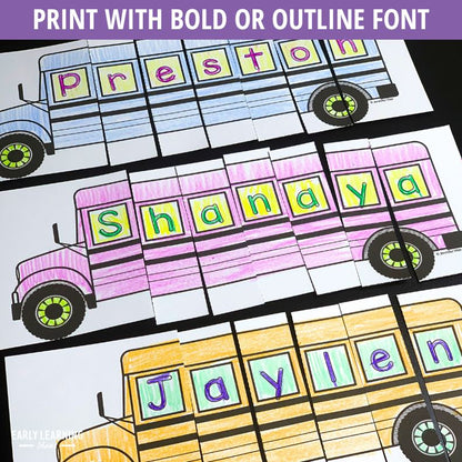 Editable Name Practice Puzzles - School Bus Puzzles