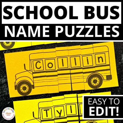 Editable Name Practice Puzzles - School Bus Puzzles