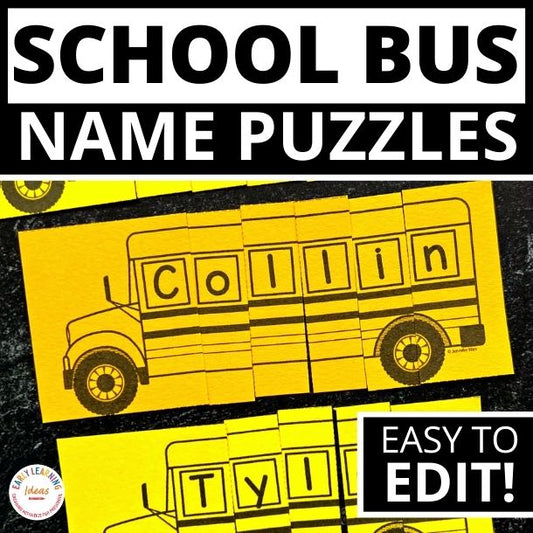 Editable Name Practice Puzzles - School Bus Puzzles