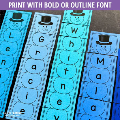 Editable Name Practice Puzzles - Snowman Name Puzzle