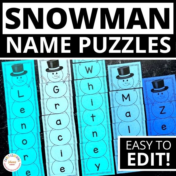 Editable Name Practice Puzzles - Snowman Name Puzzle