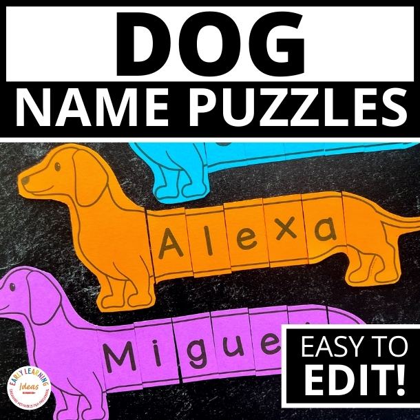 Editable Name Practice Puzzles - Dog Theme