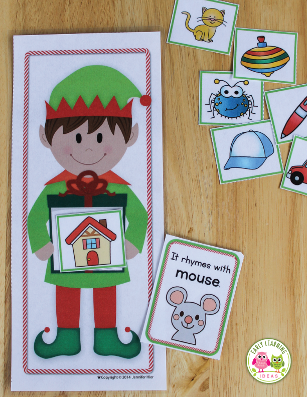 Christmas Elf ABC, Beginning Sound, & Rhyming Activity Early Learning