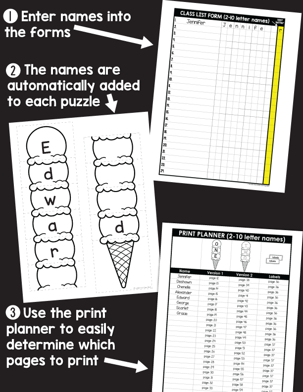 Editable Name Practice Puzzles - Ice Cream Name Puzzles