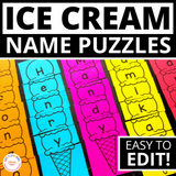 Editable Name Practice Puzzles - Ice Cream Name Puzzles