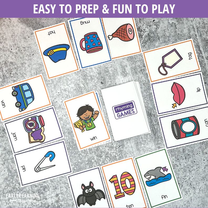 Rhyming Words Card Games for Kids Featuring CVC Words