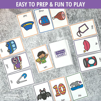 Rhyming Words Card Games for Kids Featuring CVC Words