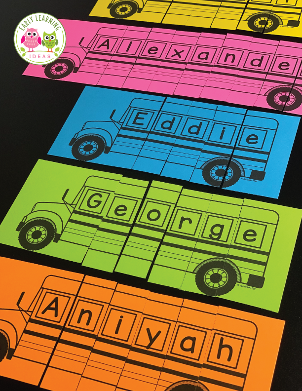 Editable Name Practice Puzzles - School Bus Puzzles