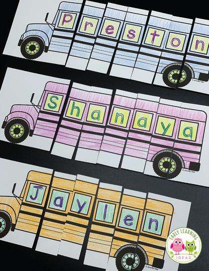 Editable Name Practice Puzzles - School Bus Puzzles