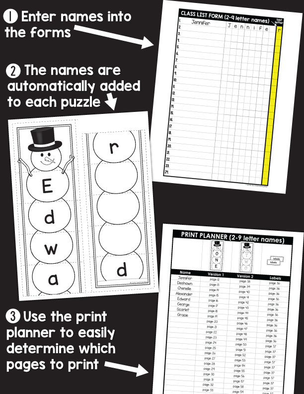 Editable Name Practice Puzzles - Snowman Name Puzzle