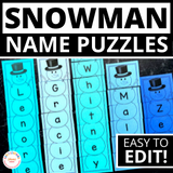 Editable Name Practice Puzzles - Snowman Name Puzzle