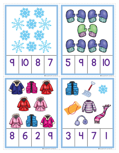 Winter Math Activities for Preschool | Winter Counting Clip Cards