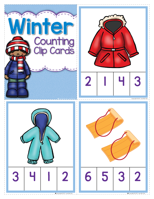 Winter Counting Math Worksheets Winter Math Activities for Preschool | Winter Counting Clip Cards ...